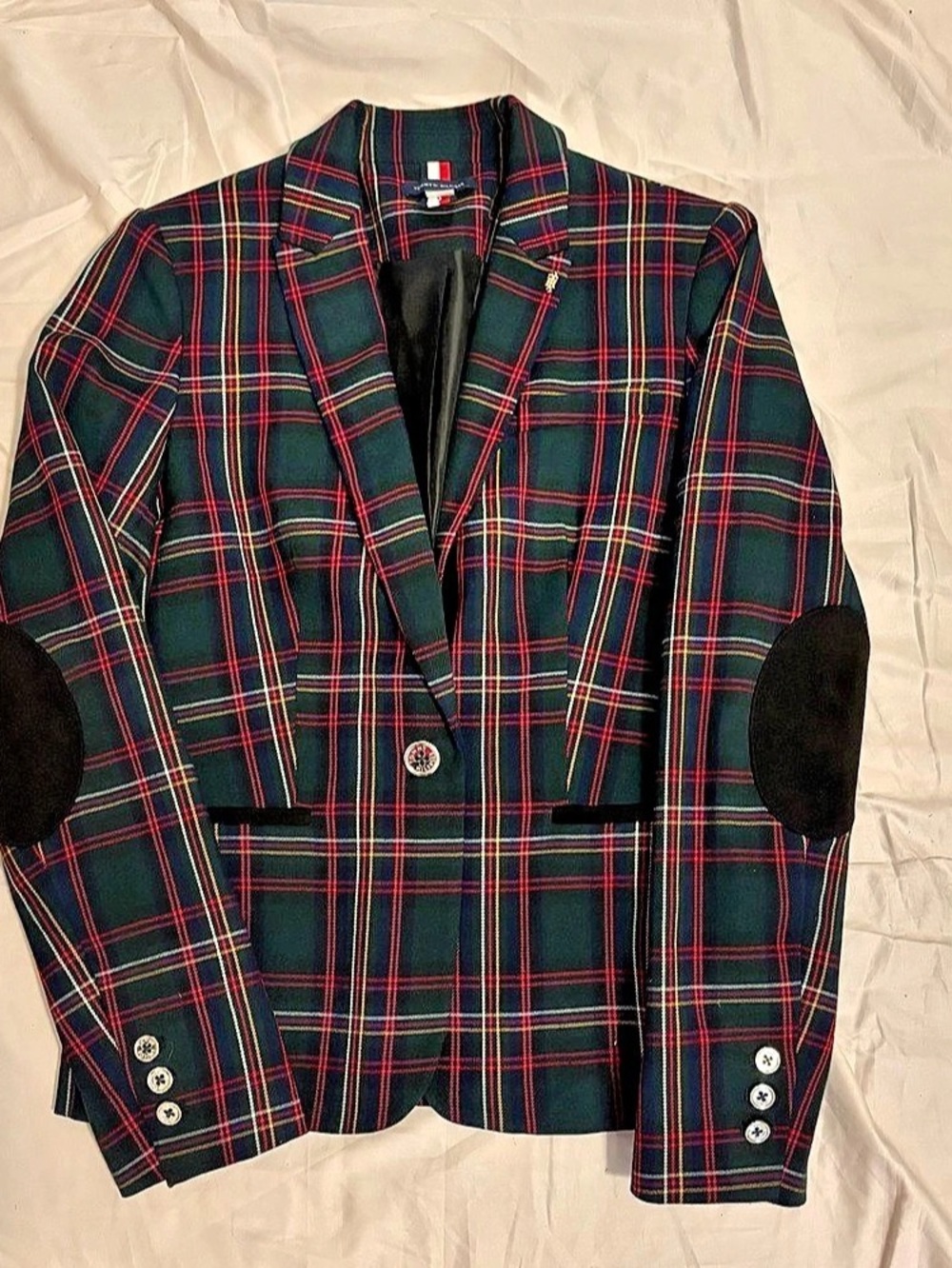 Tommy Hilfiger Tartan Plaid Elbow Patch Blazer Size 4